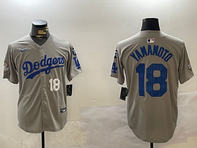 Men Los Angeles Dodgers #18 Yamamoto Grey Game 2024 Nike MLB Jersey style 12124